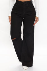 Oh So 90's Ripped Wide Leg Jeans - Black Ins Street